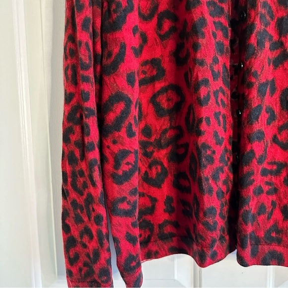 Talbots Women’s Plus 3X Cardigan Pure Merino Wool Red Leopard Print - Picture 5 of 7